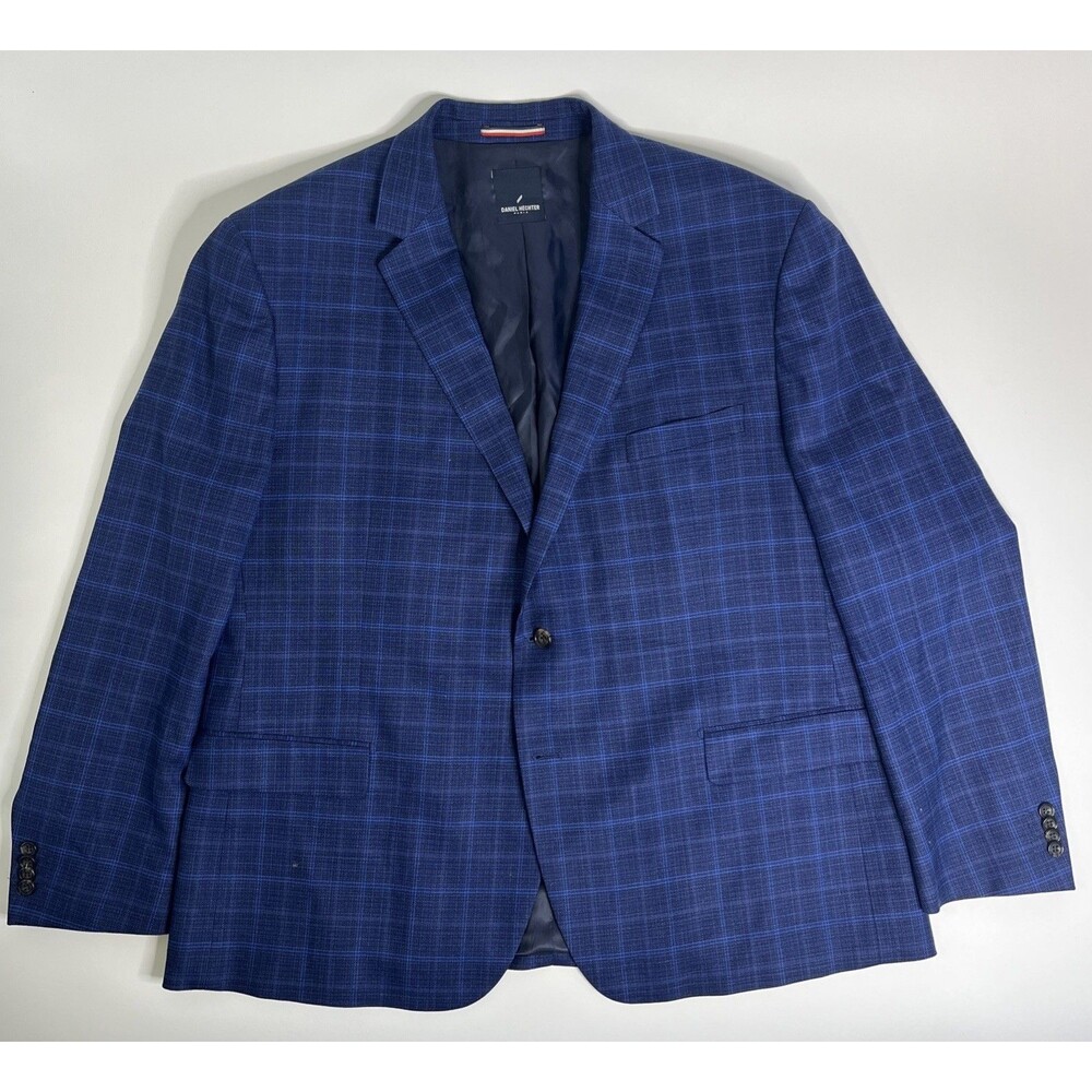 Daniel Hechter Blue Windowpane Blazer 52R 2 Button Double Vent Wool